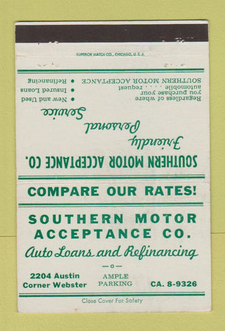 Matchbook Cover - Southern Motor Acceptance Auto Loans 40 Strike