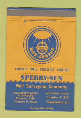 Matchbook Cover - Sperry Sun Well Surveying Houston TX Philadelphia PA 40 Strike
