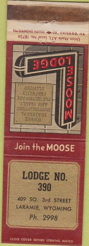 Matchbook Cover - Matchbook Cover Moose Lodge Laramie WY WORN