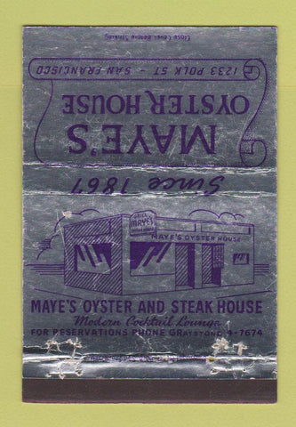 Matchbook Cover - Maye's Oyster House San Francisco CA WEAR 40 Strike