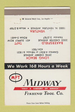 Matchbook Cover - Midway Fishing Tool Ventura Taft Long Beach CA 40 Strike