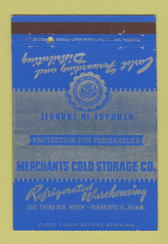 Matchbook Cover - Merchants Cold Storage Refrigerated Minneapolis MN 40 Strike
