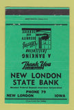 Matchbook Cover - New London State Bank IA Low phone # 40 Strike