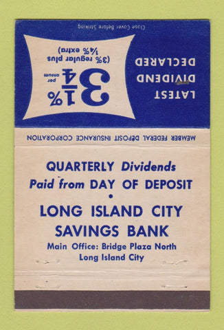 Matchbook Cover - Long Island City Savings Bank NY 40 Strike