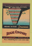 Matchbook Cover - Rogal Company Insurance Pittsburgh PA 40 Strike