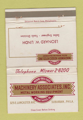 Matchbook Cover Machinery Metal Working Equipment Philadelphia PA WEAR 40 Strike