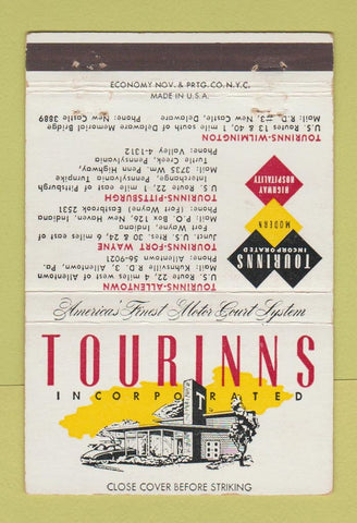 Matchbook Cover - Tourinns Allentown Fort Wayne Pittsburgh Wilmington 40 Strike