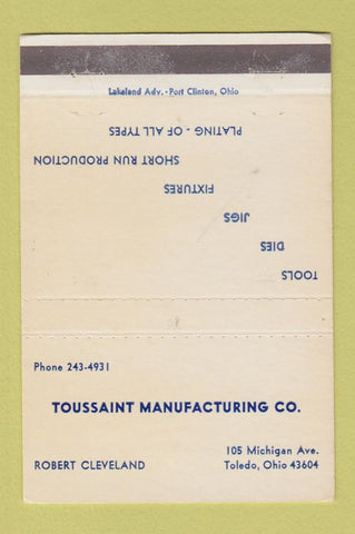 Matchbook Cover - Toussaint Manufacturing Tool Dies Jigs Toledo OH 40 Strike