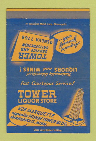 Matchbook Cover - Tower Liquor Store Minneapolis MN 40 Strike