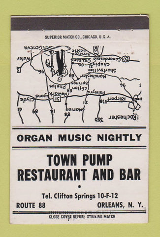 Matchbook Cover - Town Pump Restaurant Bar Orleans NY 40 Strike