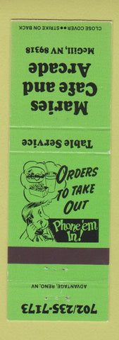 Matchbook Cover - Maries Cafe Arcade McGill NV