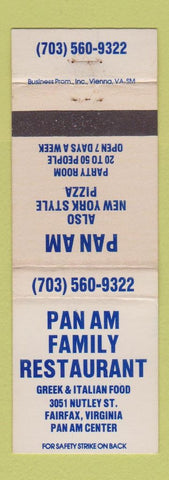 Matchbook Cover - Pan Am Family Restaurant Fairfax VA WORN