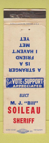 Matchbook Cover - MJ Bill Soileau Sheriff Monroe LA WEAR