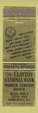 Matchbook Cover - Clayton National Bank Franklinville NJ