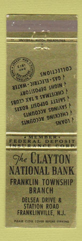 Matchbook Cover - Clayton National Bank Franklinville NJ