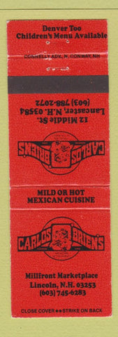 Matchbook Cover - Carlos O'Brien's Lancaster NH Mexican Food