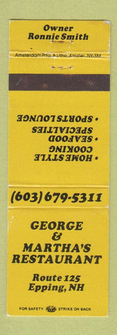 Matchbook Cover - George and Martha's Restaurant Epping NH
