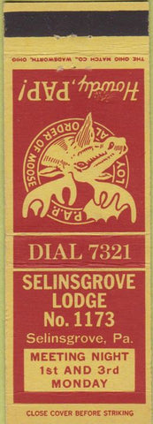 Matchbook Cover - Matchbook Cover Moose Lodge Selinsgrove PA