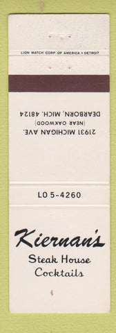 Matchbook Cover - Kiernan's Steak House Dearborn MI