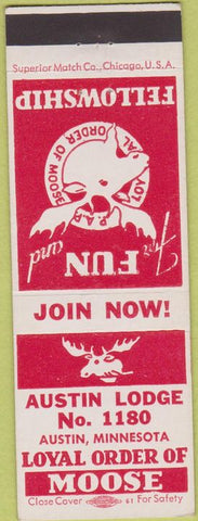 Matchbook Cover - Matchbook Cover Moose Lodge Austin MN