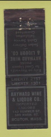 Matchbook Cover - Hayward Wine Liquor Boston MA WEAR