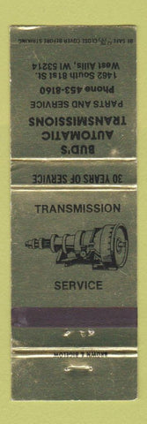 Matchbook Cover - Bud's Automatic Transmissions West Allis WI WEAR
