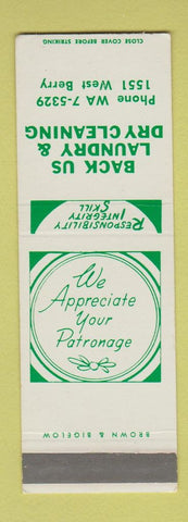 Matchbook Cover - Back Us Laundry Dry Cleaning SAMPLE