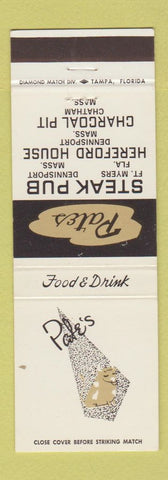 Matchbook Cover - Pate's Steak Pub Chatham Dennisport MA Fort Myers FL