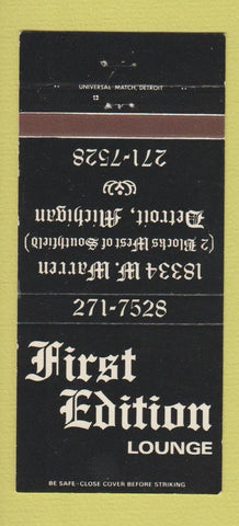 Matchbook Cover - First Edition Lounge Detroit MI 30 Strike
