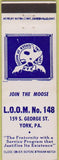 Matchbook Cover - Matchbook Cover Moose Lodge York PA