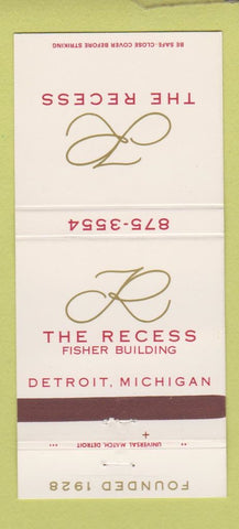 Matchbook Cover - The Recess Fisher Building Detroit MI 30 Strike