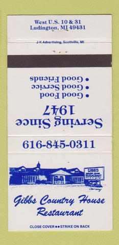 Matchbook Cover - Gibbs Country House Restaurant Ludington MI 30 Strike