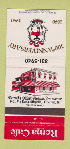Matchbook Cover - Roma Cafe Detroit MI 1990 Italian 30 Strike