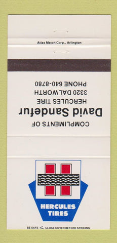 Matchbook Cover - Hercules Tires David Sandefur  30 Strike