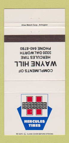 Matchbook Cover - Hercules Tires Wayne Hill 30 Strike