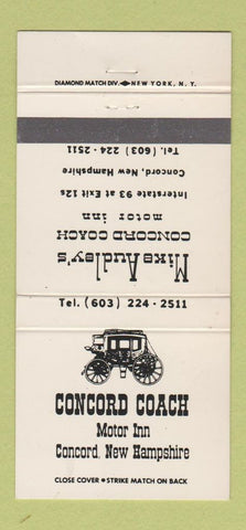 Matchbook Cover - Concord Coach Mike Audley Concord NH 30 Strike