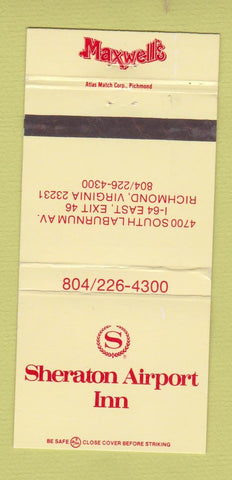 Matchbook Cover - Sheraton Airport Inn Richmond VA Maxwell's WEAR 30 Strike