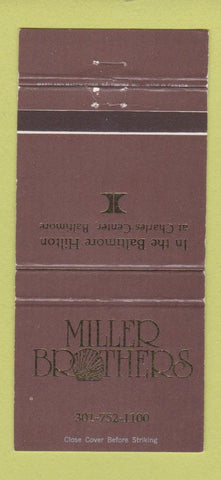 Matchbook Cover - Miller Brothers Hilton Baltimore MD 30 Strike