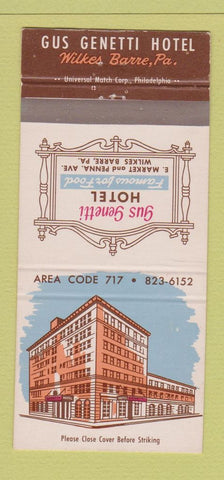 Matchbook Cover - Gus Genetti Hotel Wilkes Barre PA 30 Strike