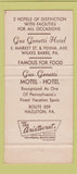 Matchbook Cover - Gus Genetti Hotel Wilkes Barre PA 30 Strike