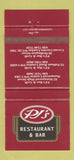 Matchbook Cover - PJ's Restaurant Bar London UK England 30 Strike