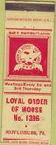 Matchbook Cover - Matchbook Cover Moose Lodge Mifflinburg PA WORN