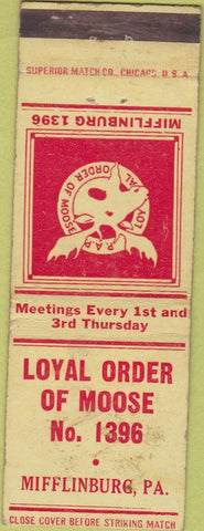 Matchbook Cover - Matchbook Cover Moose Lodge Mifflinburg PA WORN