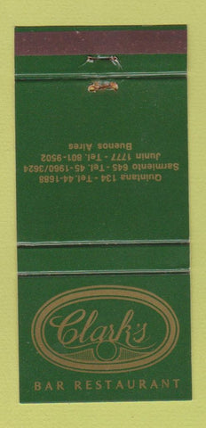 Matchbook Cover - Clark's Bar Argentina Sarmiento Junin Buenos Aires 30 Strike