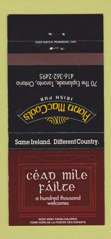 Matchbook Cover - Fionn MacCool's Irish Pub Toronto ON 30 Strike