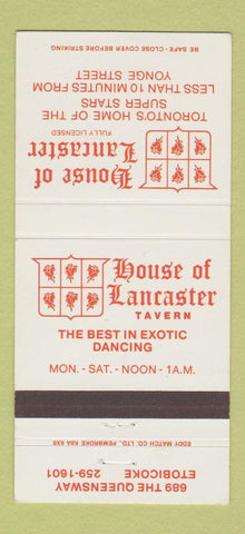 Matchbook Cover - House of Lancaster Tavern Strip Club Etobicoke ON 30 Strike