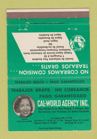 Matchbook Cover - Cal World Agency Van Nuys Sherman Oaks CA 40 Strike