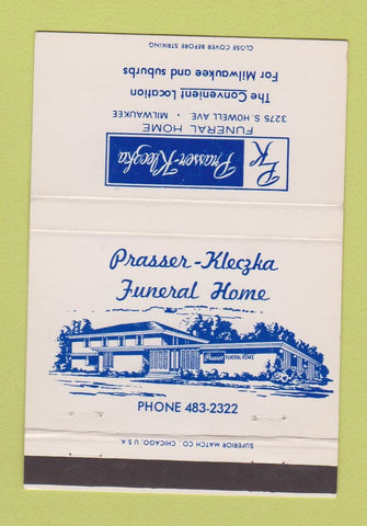 Matchbook Cover - Prasser Kleczka Funeral Home Milwaukee WI 40 Strike