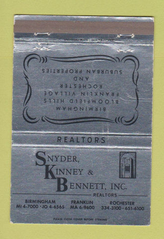 Matchbook Cover - Snyder Kinney Bennet Real Estate Birmingham MI WEAR 40 Strike