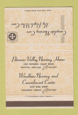 Matchbook Cover Potomac Valley Nursing Home Rockville MD Alexandria VA 40 Strike